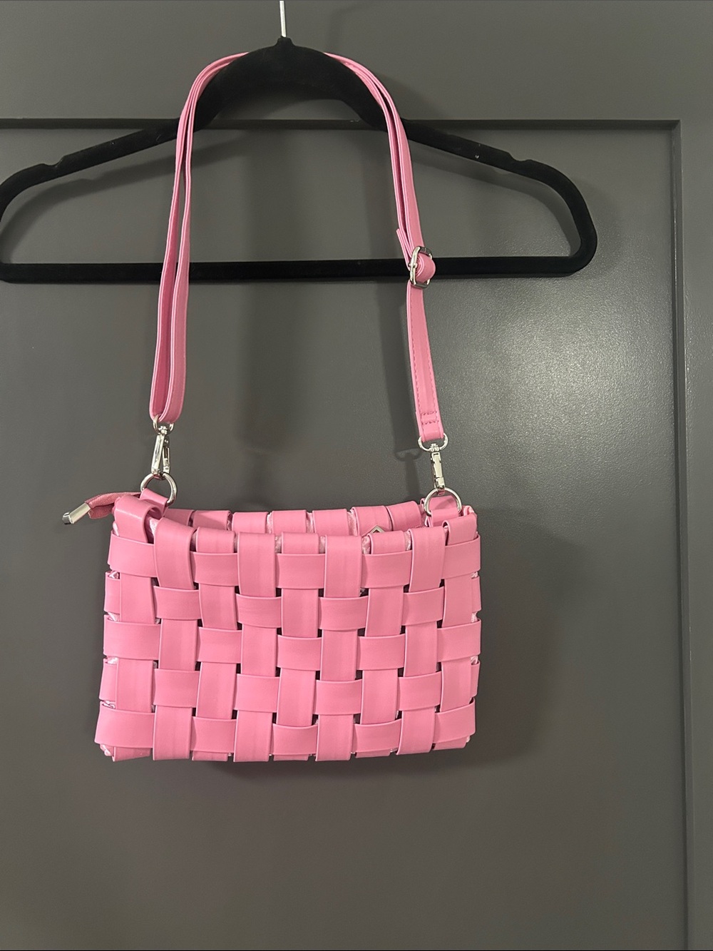 summer & rose Pink Woven Crossbody Shoulder Bag